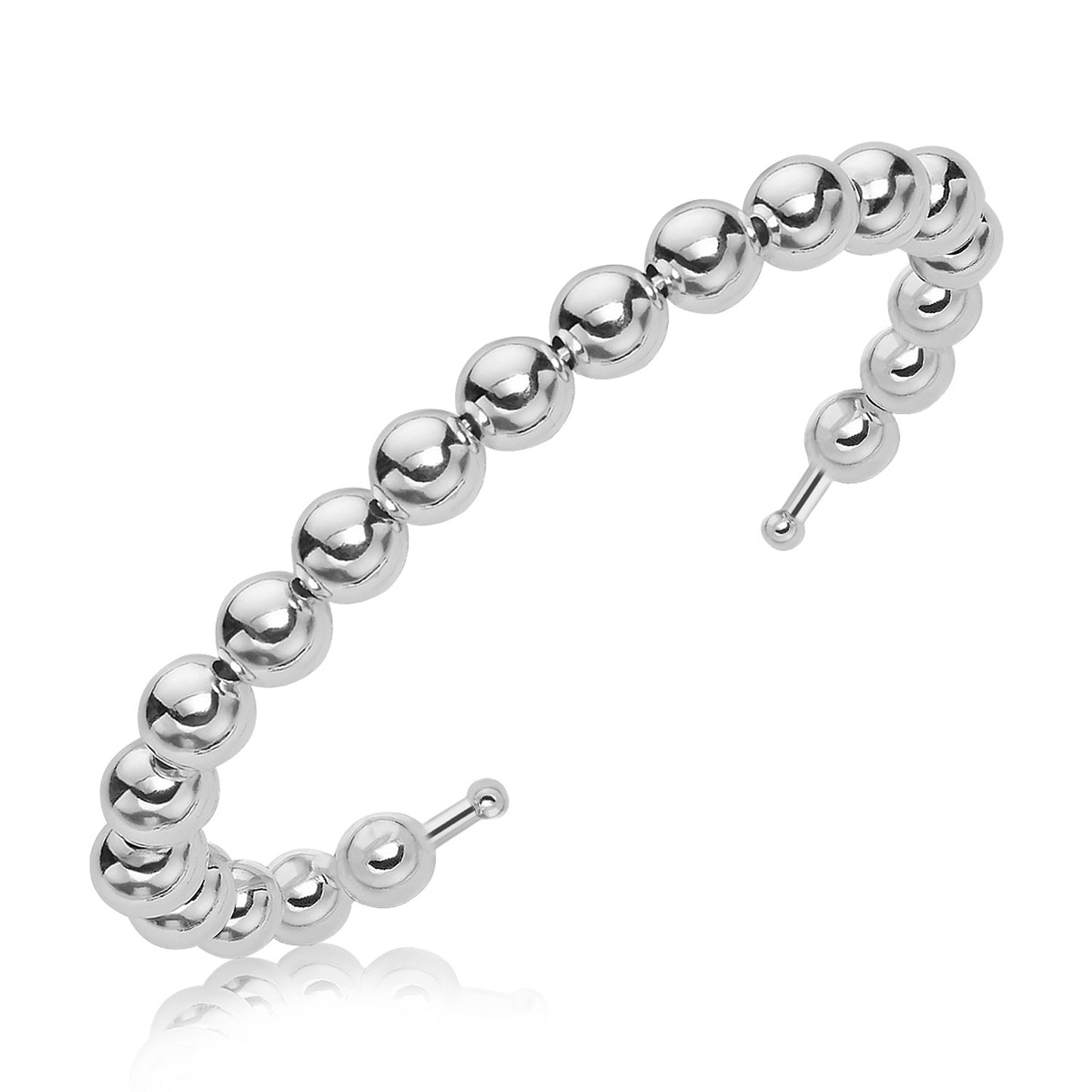 Sterling Silver Bead Design Open Cuff with Rhodium Plating (6 mm)