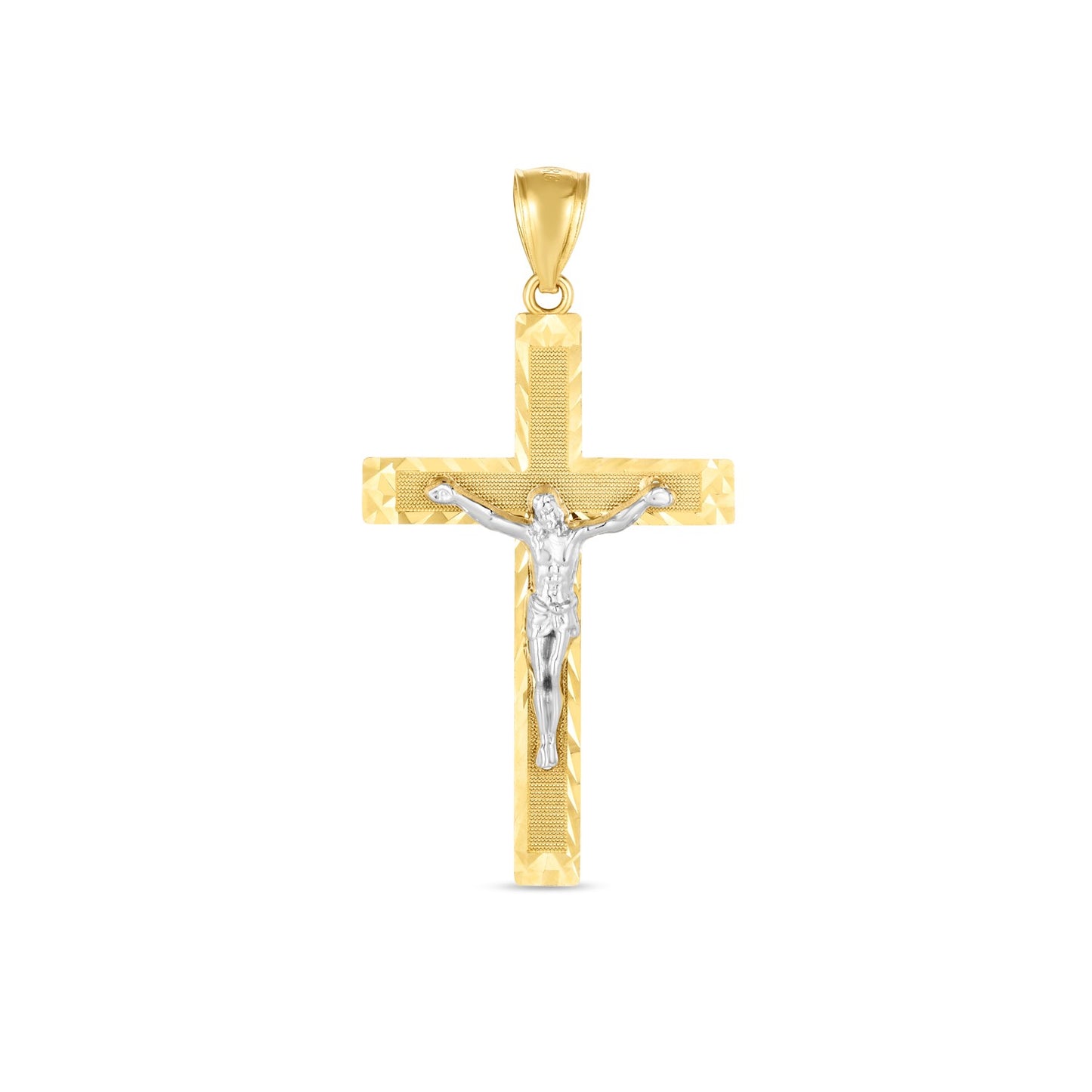 14K Two-Tone Gold High Polish Diamond Cut Cross Pendant
