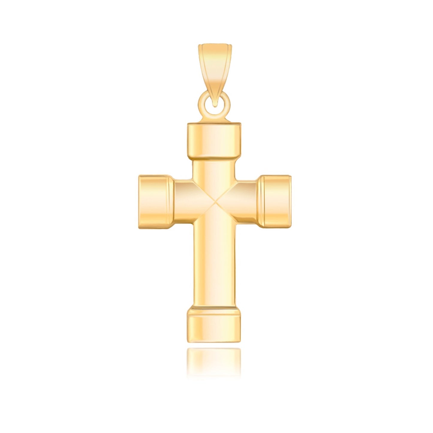 14K Yellow Gold Cross Pendant with Block-Like Ends