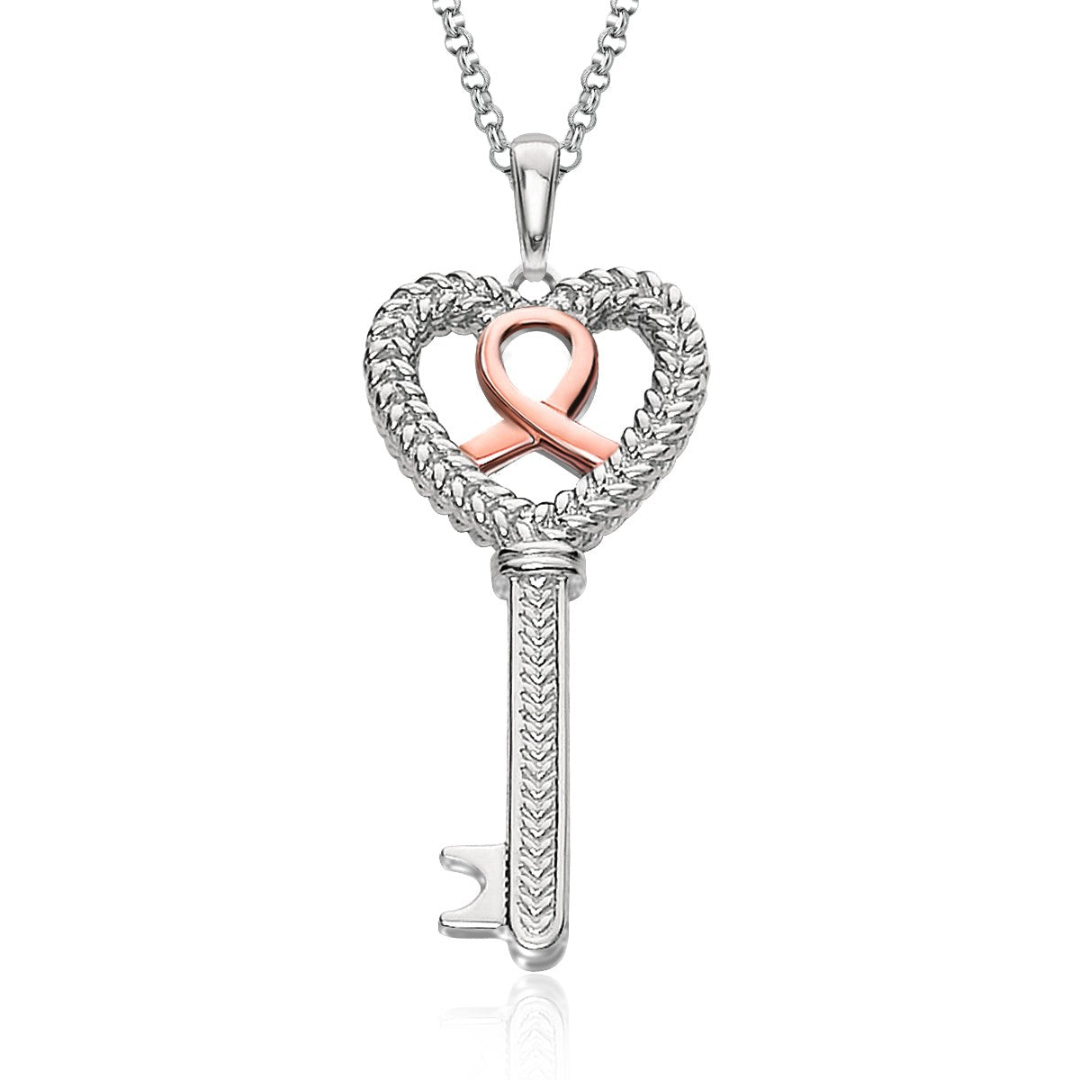 14K Rose Gold and Sterling Silver Reversible Heart Key Pendant