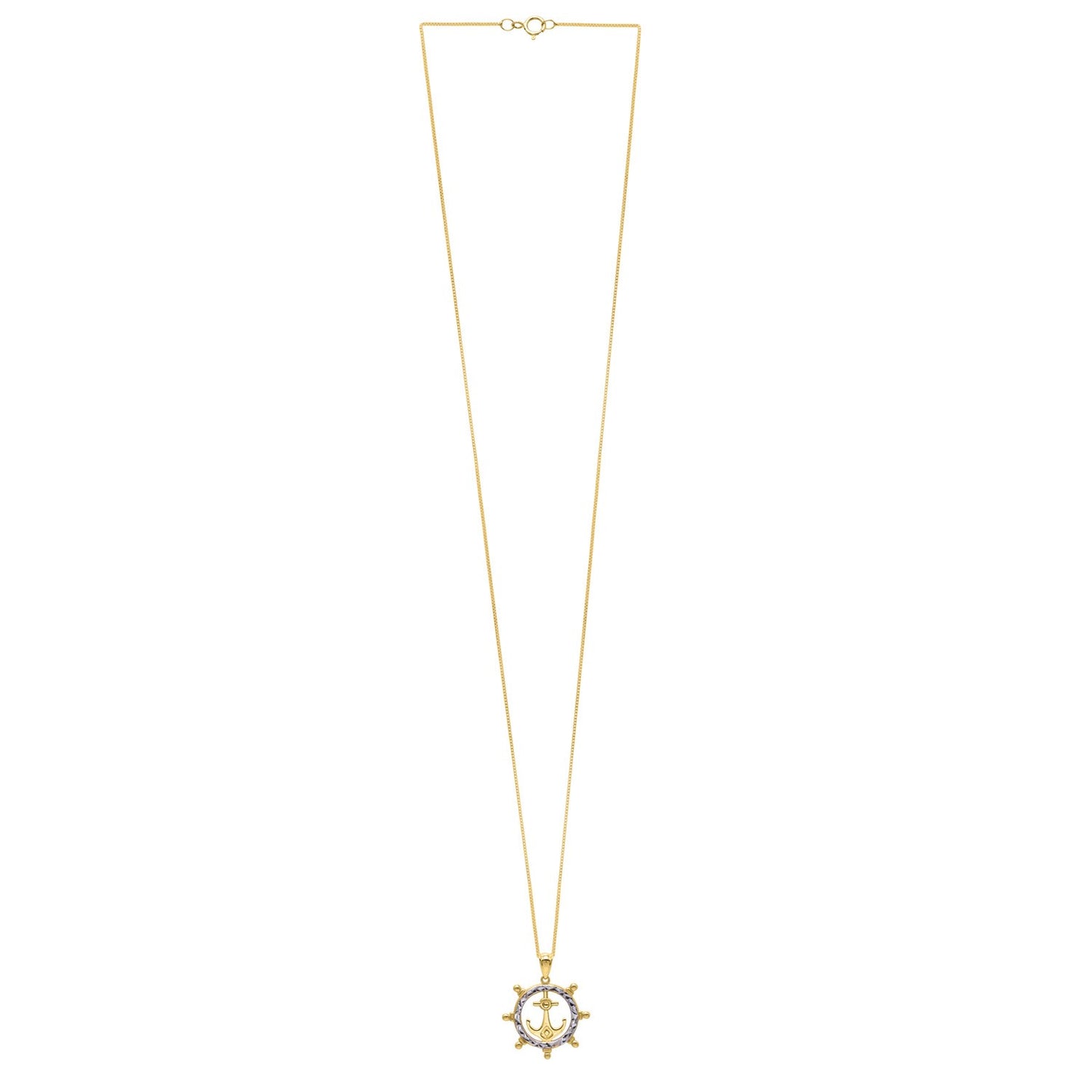 Ships Wheel Anchor Necklace in 10K Yellow Gold