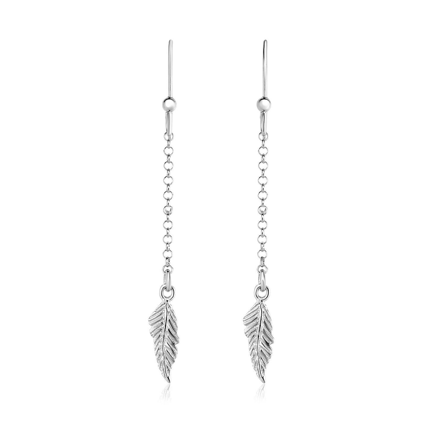 Sterling Silver Textured Leaf and Chain Dangle Earrings