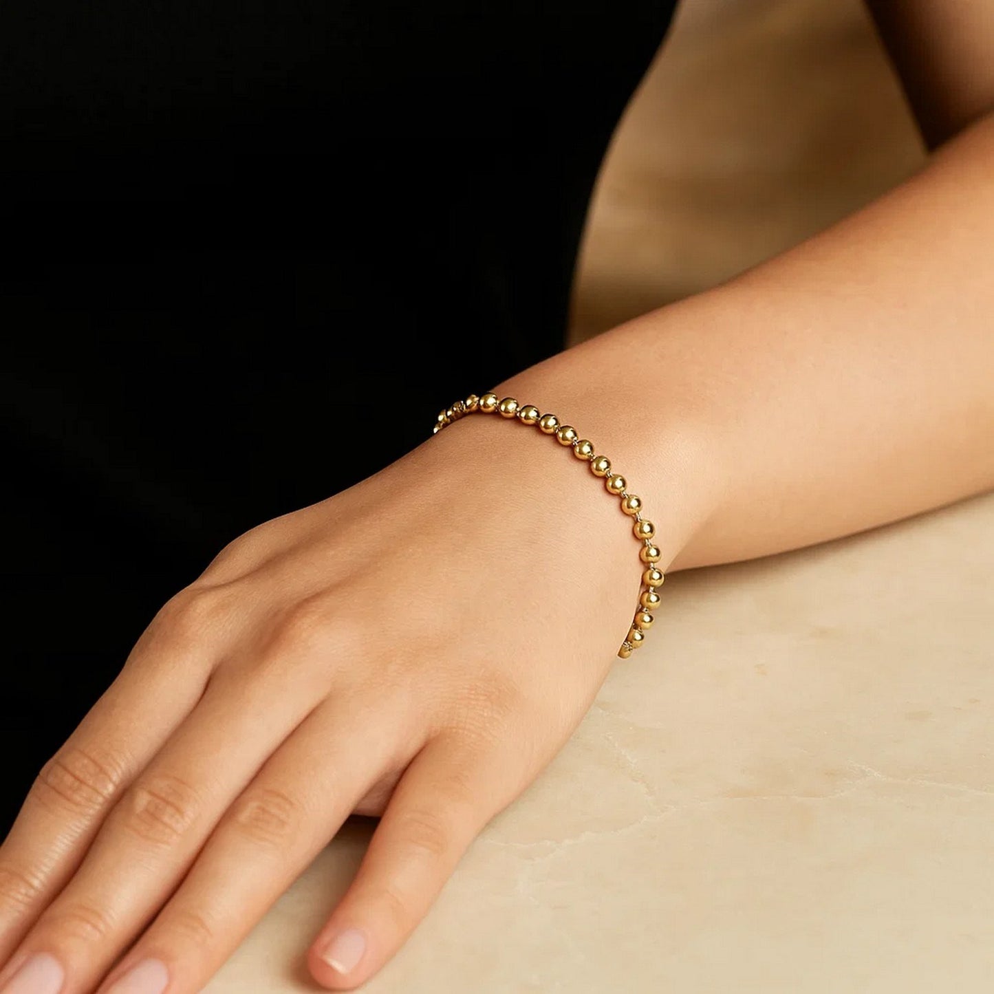 Moon Cut Bead Chain Bracelet in 14k Yellow Gold (4.00 mm)