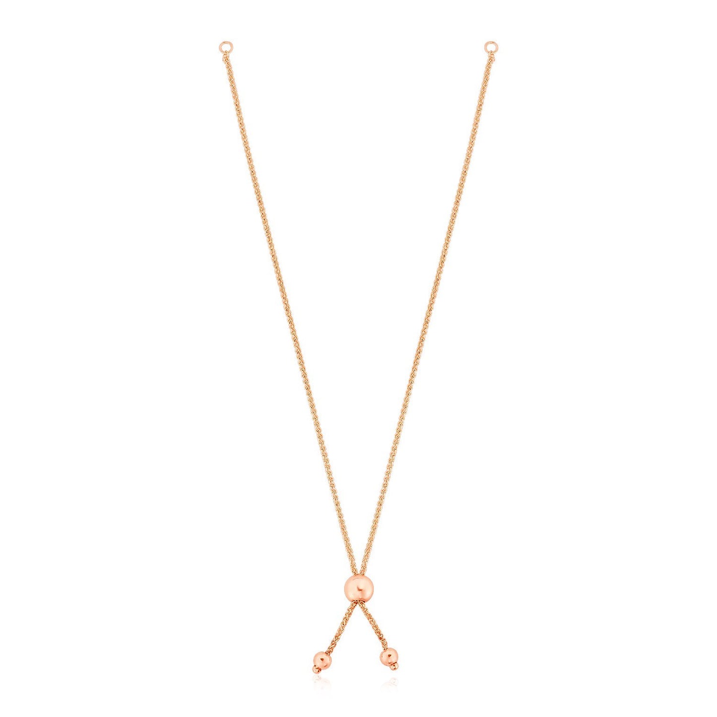 14k Rose Gold Adjustable Friendship Bracelet Chain with Ball Slide