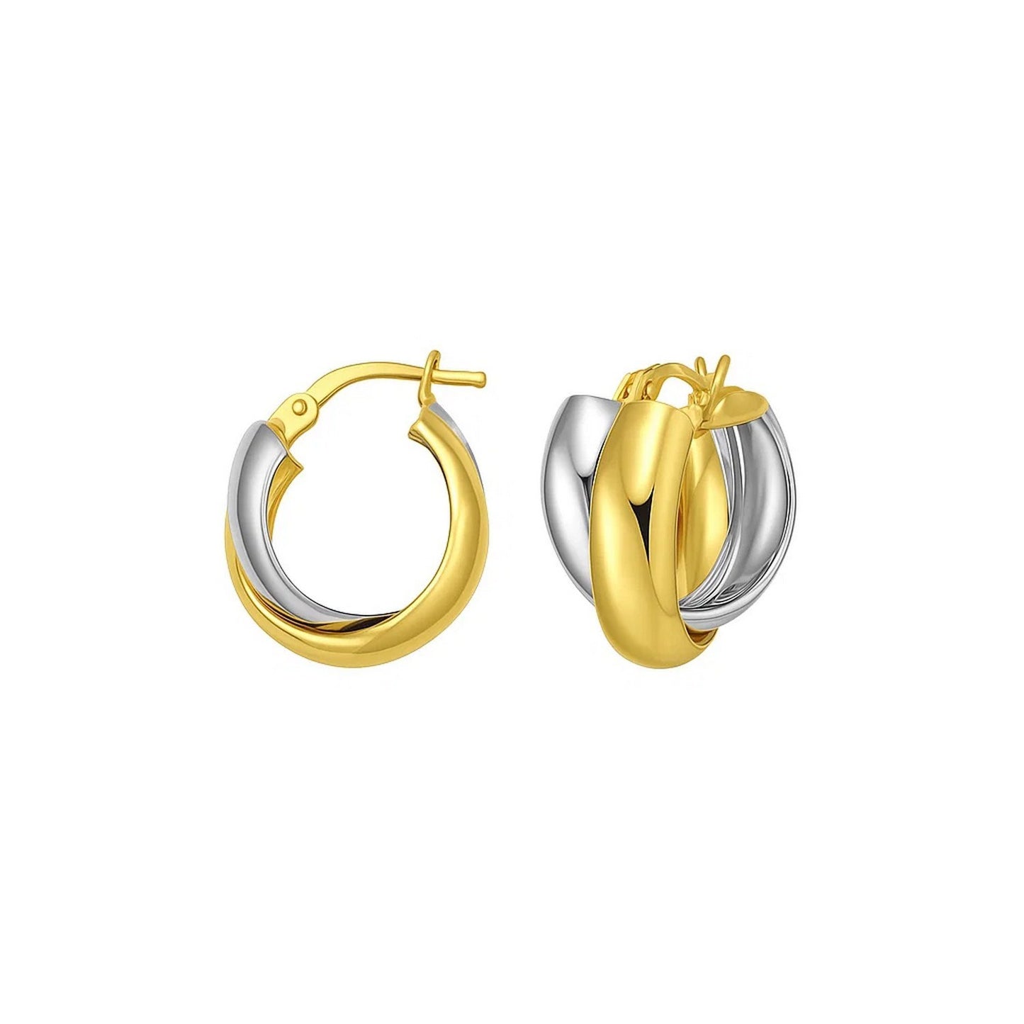 14K Two Tone Gold Interlocking Trinity Hoop Earrings