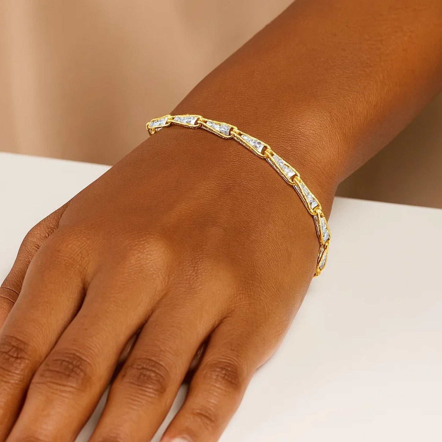 14k Two Tone Gold High Polish Diamond Cut Link Chain Bracelet (3.20 mm)