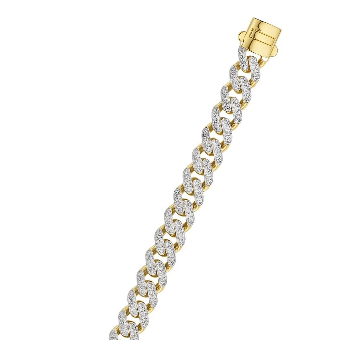 14k Two Tone Gold Curb Chain Bracelet with Diamond Pave Links (11.50 mm)