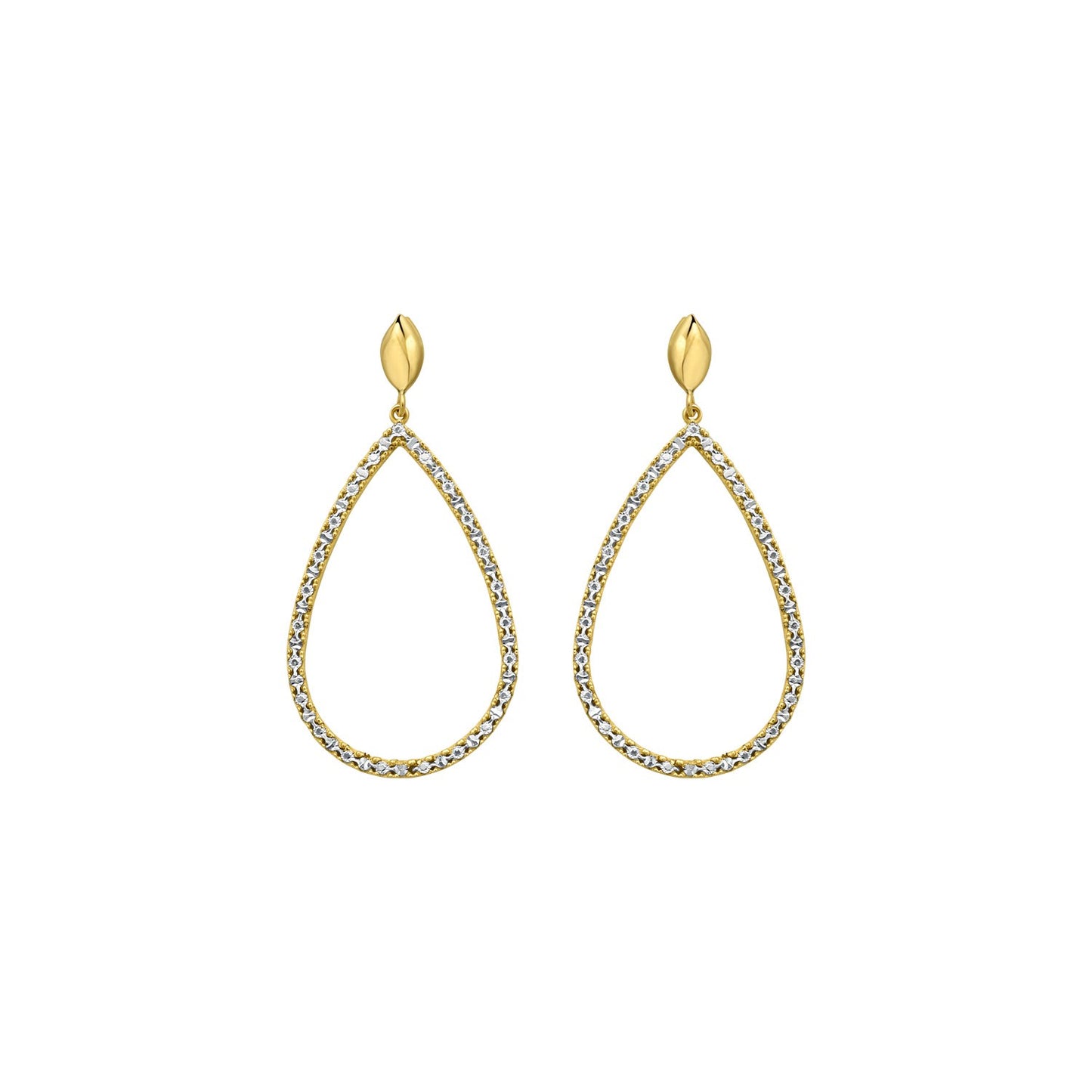 14K Two Tone Gold Diamon Oro Marquise Earrings