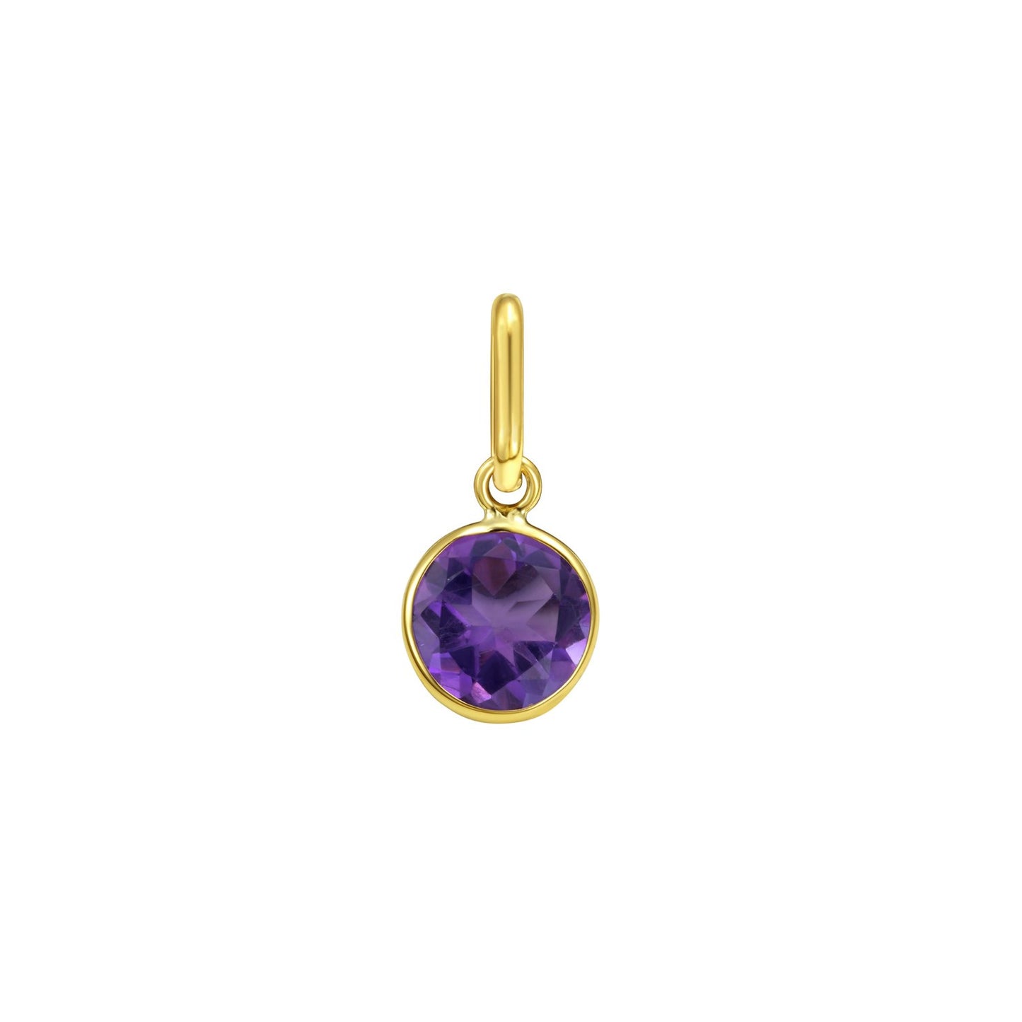 14K Yellow Gold Round Amethyst Charm Pendant