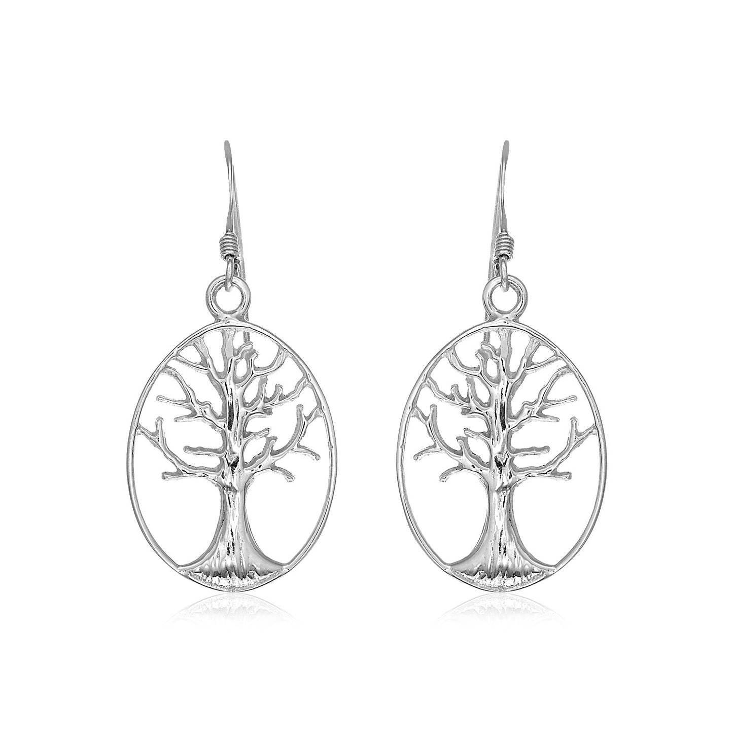 Sterling Silver Oval Round Tree of Life Earrings