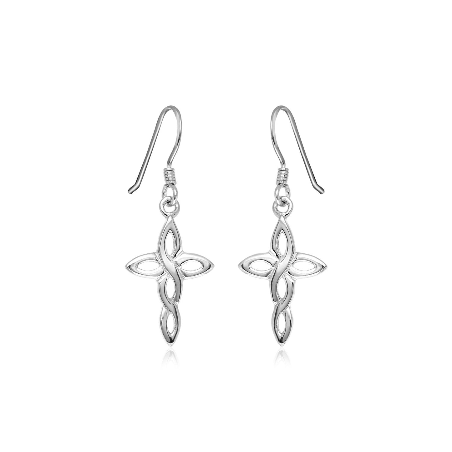 Sterling Silver Polished Knot Style Cross Earrings