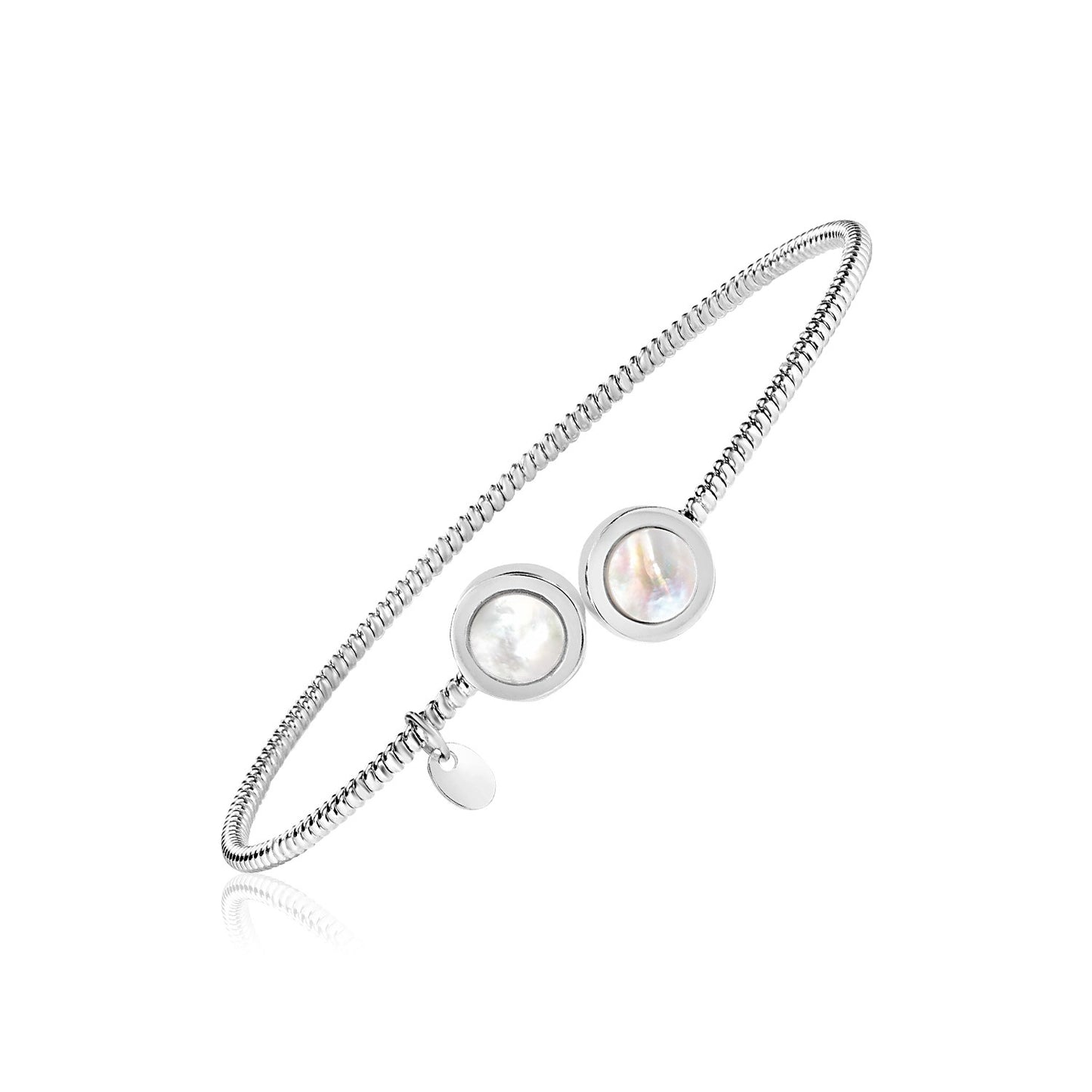 Sterling Silver Bangle with Mother of Pearl Circles