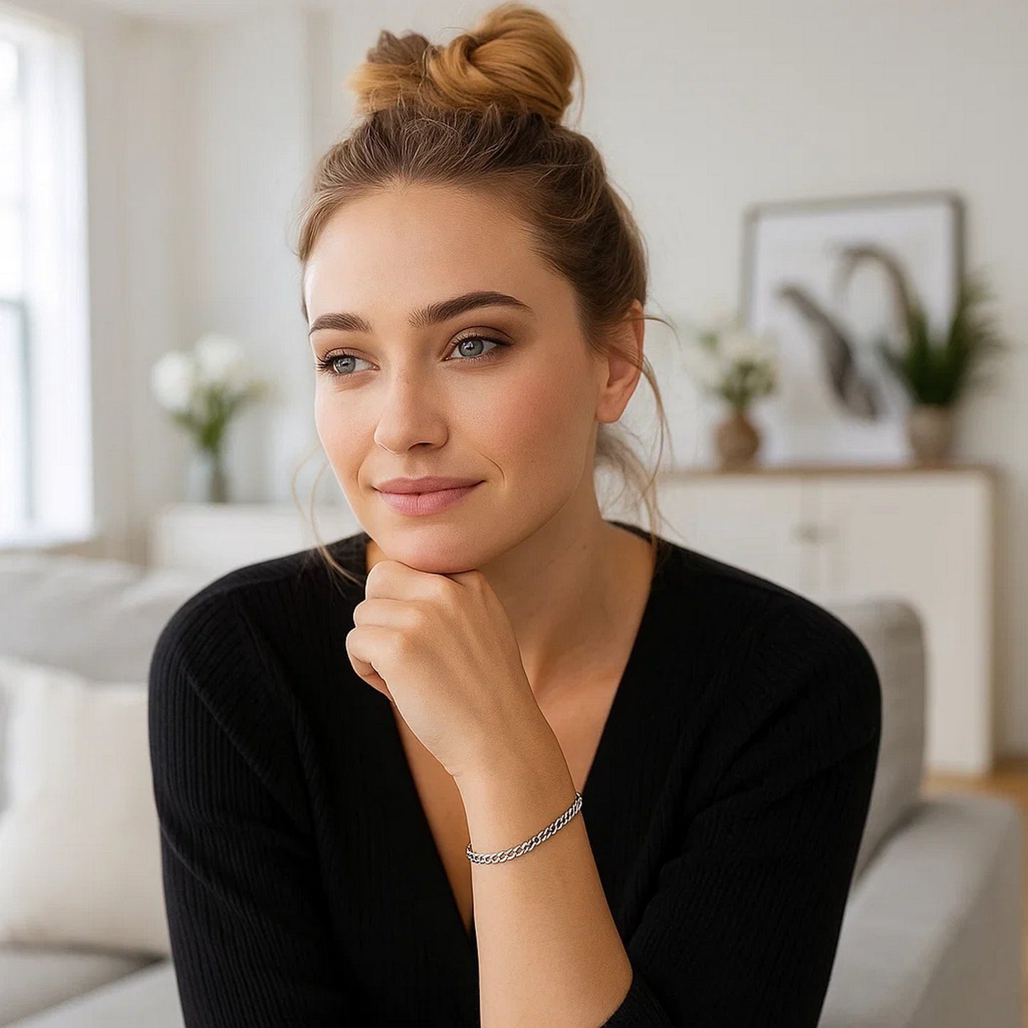 14k White Gold Solid Curb Bracelet (3.60 mm)