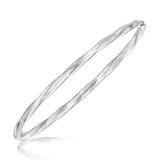 Sterling Silver Rhodium-Plated Twist Motif Bangle