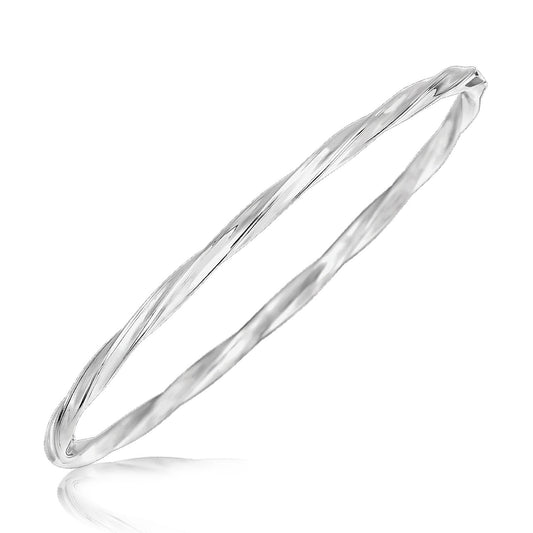 Sterling Silver Rhodium-Plated Twist Motif Bangle