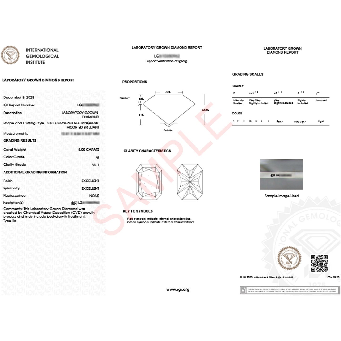 5 Carat Radiant Lab Grown IGI G/VS1 Diamond Solitaire Ring in 14K White Gold
