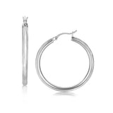 Sterling Silver Rhodium Plated Fancy Hoop Style Diamond Cut Earrings (30 mm)