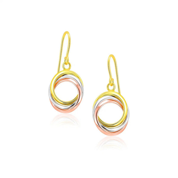 14k Tri-Color Gold Open Entwined Ring Earrings