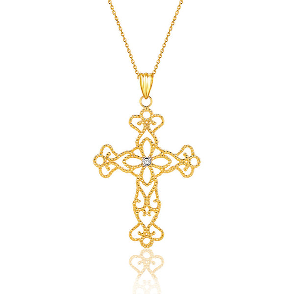 14K Yellow Gold Cross Pendant With Diamond