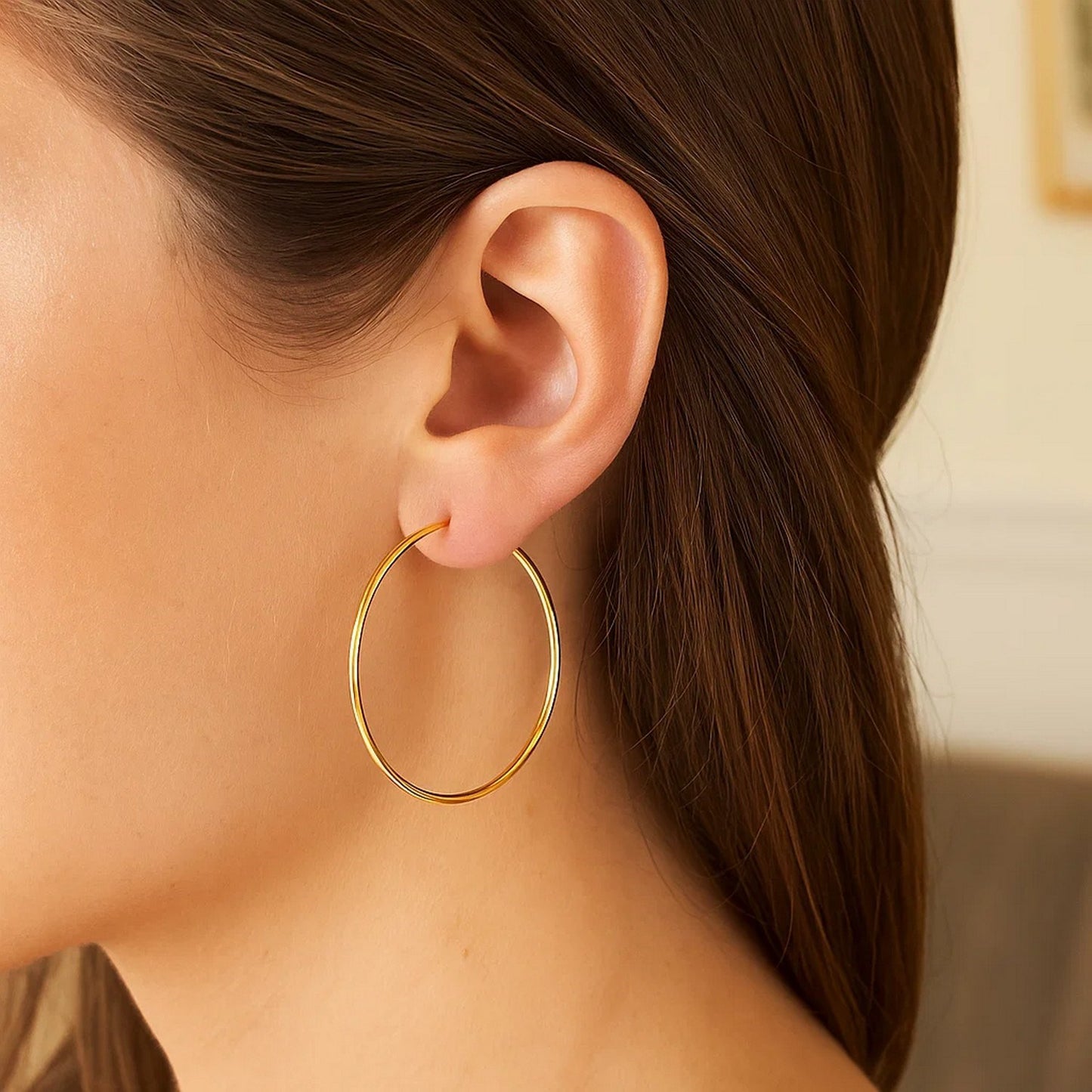 10K Yellow Gold Polished Hoop Earrings (1.5x40mm)