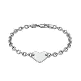 Sterling Silver Rhodium Plated Chain Bracelet with a Flat Heart Station (5.00 mm)
