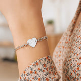 Sterling Silver Rhodium Plated Chain Bracelet with a Flat Heart Station (5.00 mm)