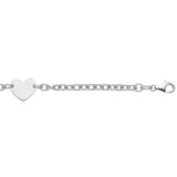 Sterling Silver Rhodium Plated Chain Bracelet with a Flat Heart Station (5.00 mm)