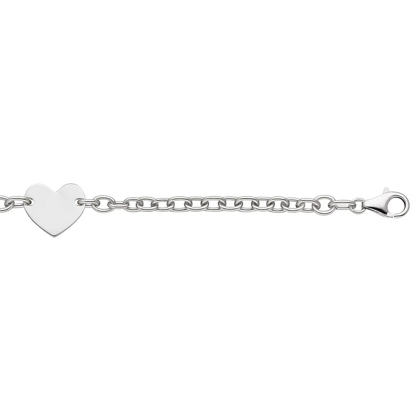 Sterling Silver Rhodium Plated Chain Bracelet with a Flat Heart Station (5.00 mm)