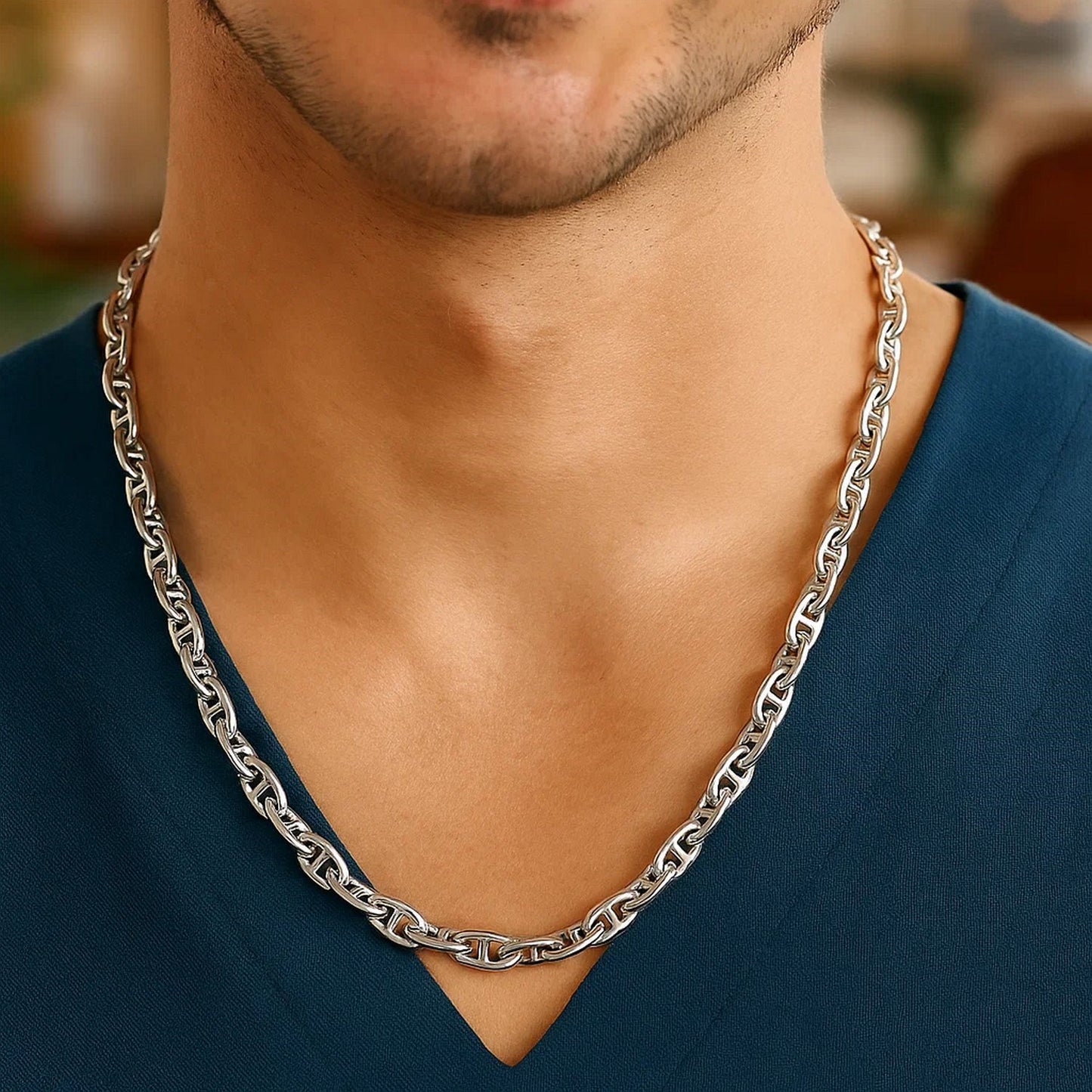 Sterling Silver Anchor Chain Necklace (6.40 mm)