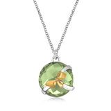 18K Yellow Gold and Sterling Silver Pendant with Bow and Green Amethyst Accents