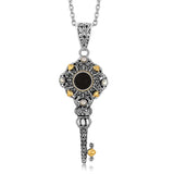 18K Yellow Gold and Sterling Silver Black Onyx and Pearl Key Motif Pendant