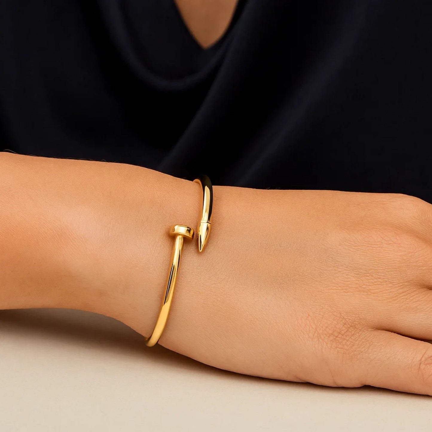 Bypass Nail Head Cuff Bangle in 14K Yellow Gold