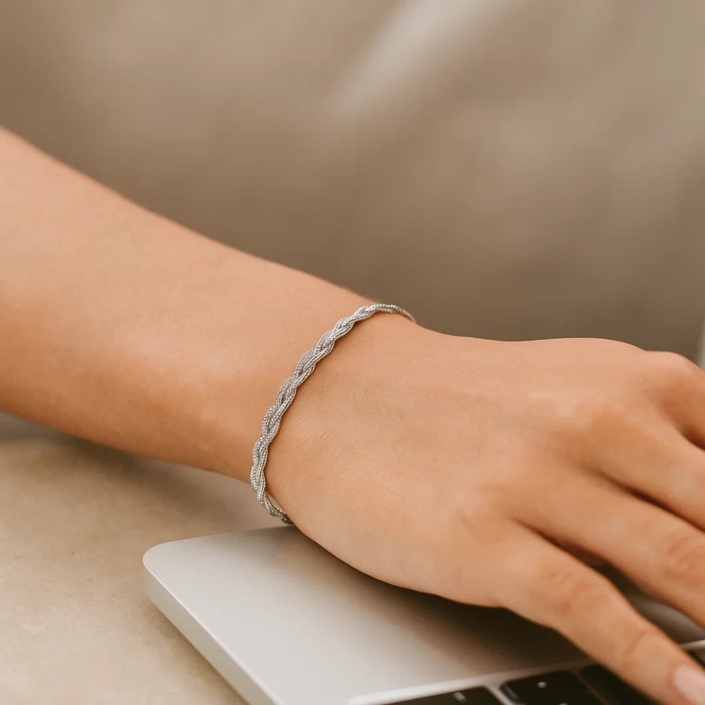 14k White Gold Braided Bracelet  (3.50 mm)