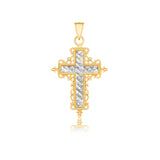 14k Two-Tone Gold Diamond Cut and Baroque Inspired Cross Pendant