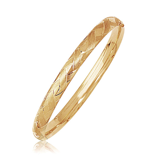 14K Yellow Gold Domed Bangle with a Weave Motif (6.00 mm)