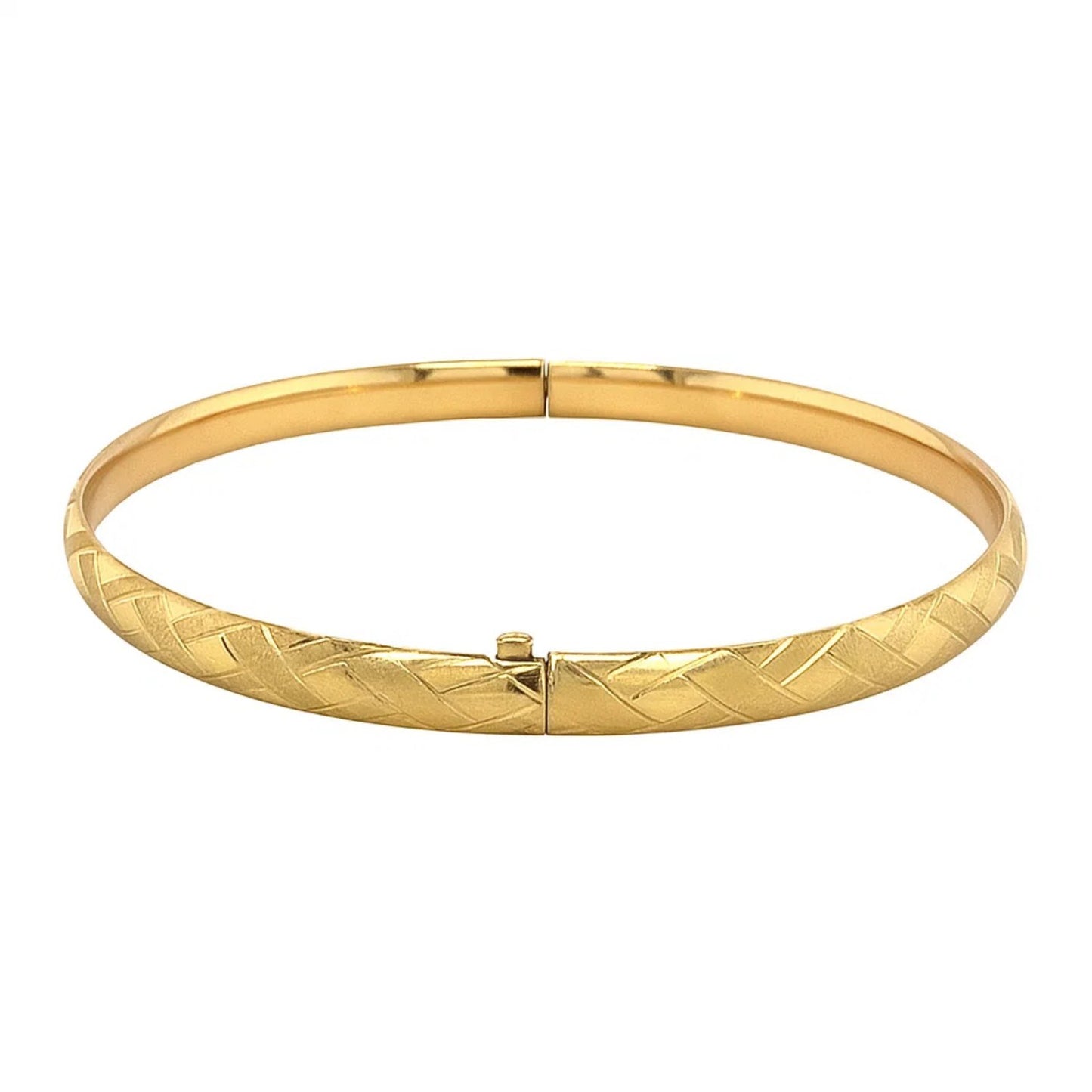 14K Yellow Gold Domed Bangle with a Weave Motif (6.00 mm)