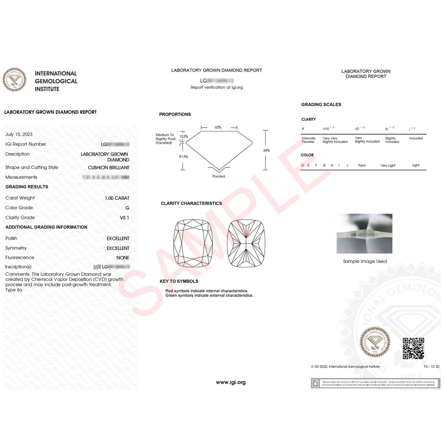 1 Carat Cushion Lab Grown IGI G/VS1 Diamond Solitaire Ring in 10K White Gold