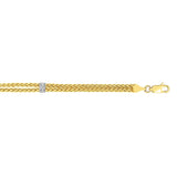 14k Two-Tone Gold Dual Wheat Chain Bracelet with Diamond Stations (3.75 mm)