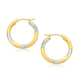 14k Two Tone Gold Polished Hoop Earrings (3x20mm)