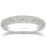 14k White Gold Triple Multi-Row Micro- Pave Diamond Wedding Ring Band