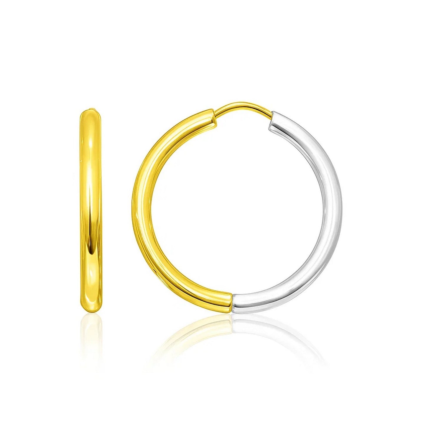 14k Two-Tone Gold Hoop Earrings in a Hinged Style(2.5x20mm)