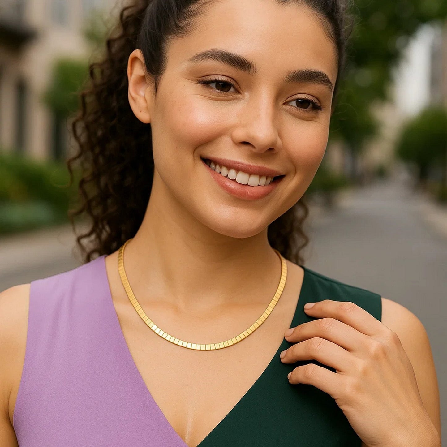 14K Yellow Gold Brick Omega Necklace