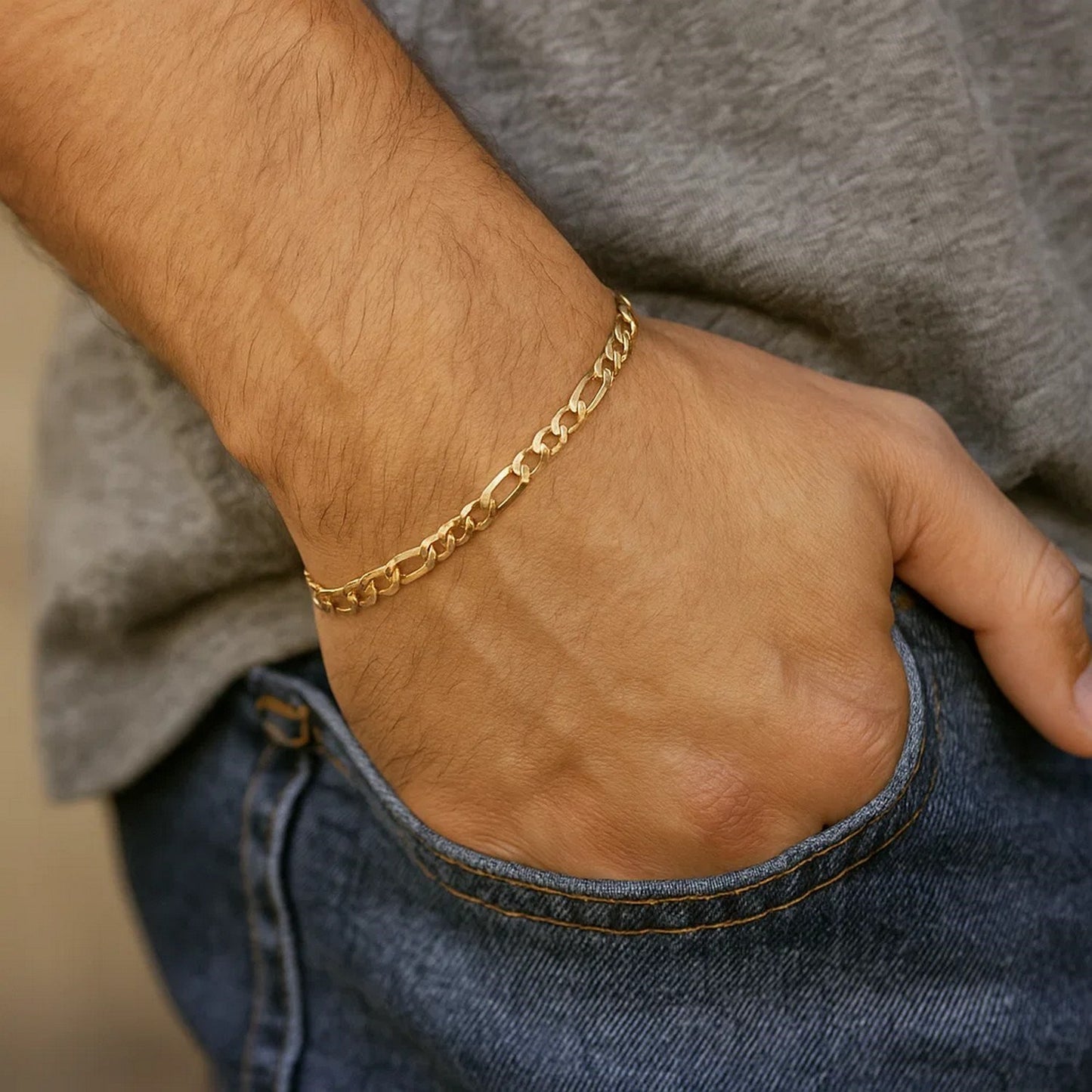 10K Yellow Gold Solid Figaro Bracelet (4.50 mm)