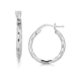 Sterling Silver Rhodium Plated Diamond Cut Small Hoop Earrings (2 x 15 mm)