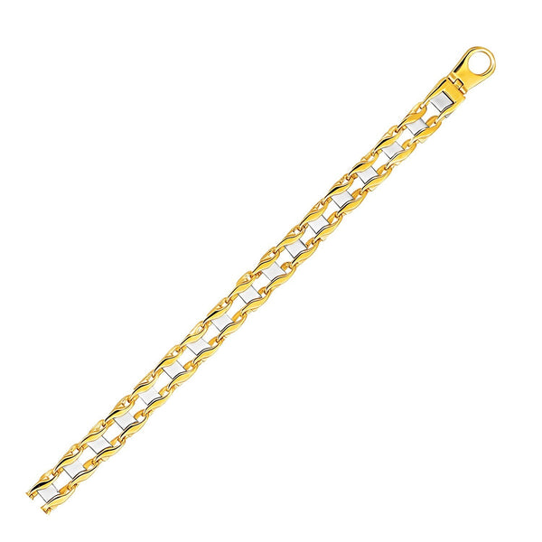 14K Two-Tone Gold Men's Bracelet with S Style Bar Links (7.85 mm)