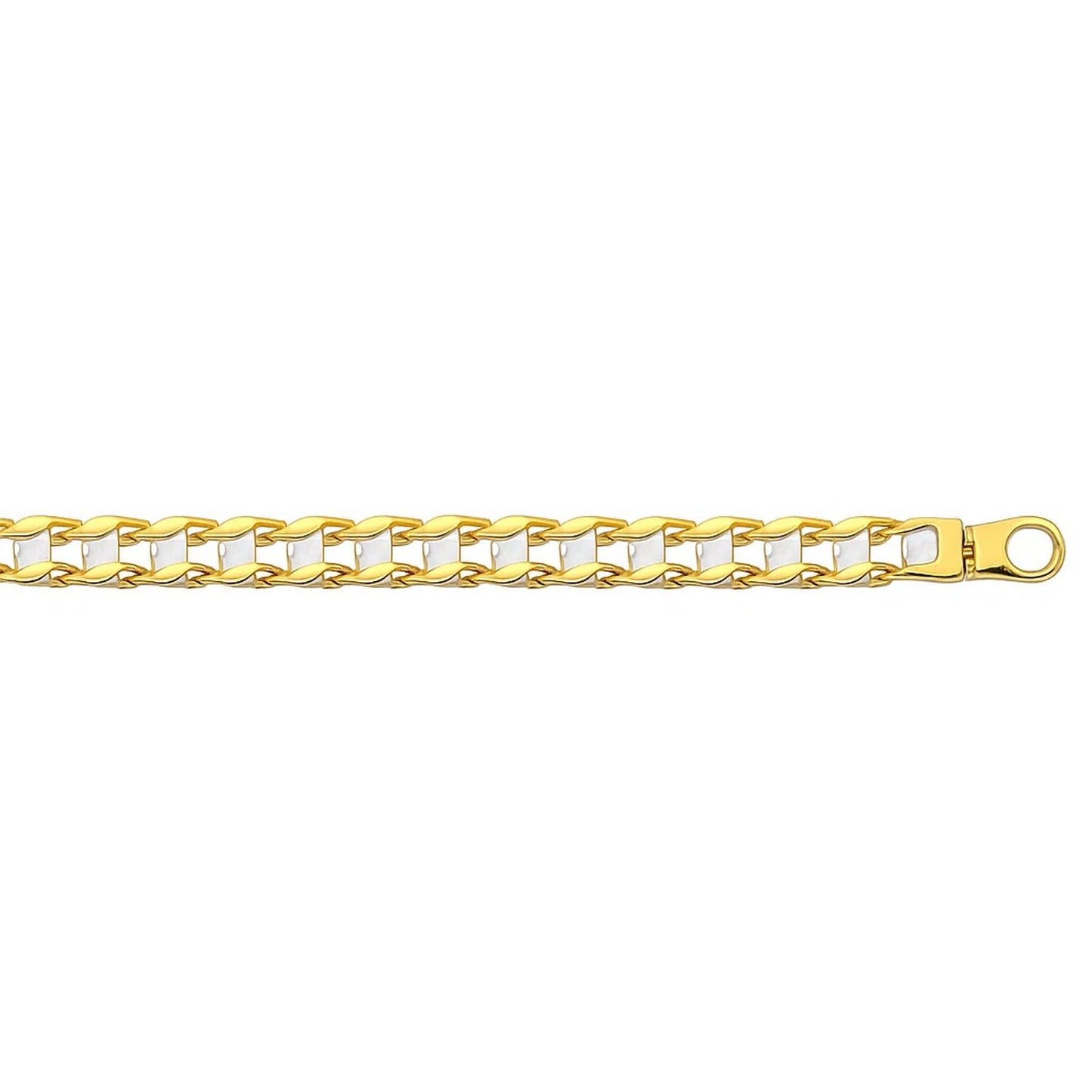 14K Two-Tone Gold Men's Bracelet with S Style Bar Links (7.85 mm)