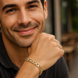 14K Two-Tone Gold Men's Bracelet with S Style Bar Links (7.85 mm)