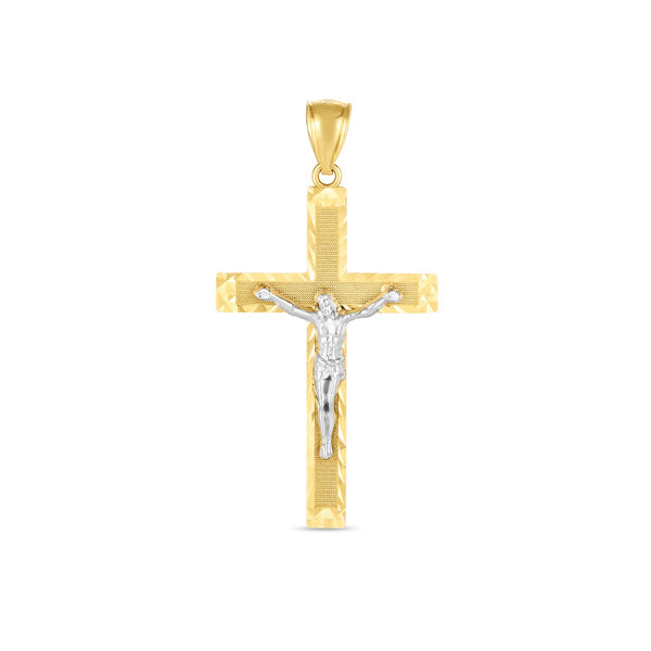 14K Two-Tone Gold High Polish Diamond Cut Cross Pendant