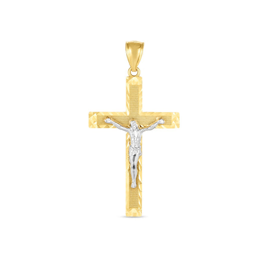 14K Two-Tone Gold High Polish Diamond Cut Cross Pendant