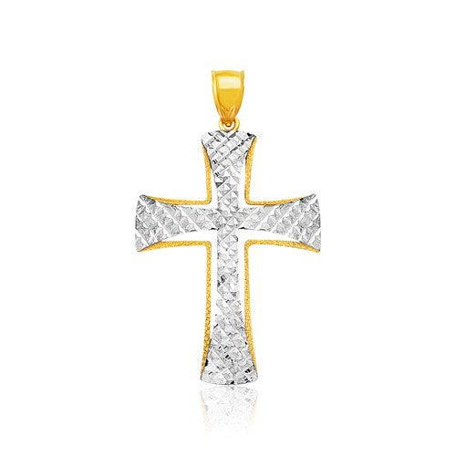 14K Two-Tone Gold Diamond Cut Cross Pendant